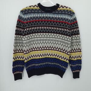 Gap Sweater Men Small Multicolor Zig Zag Lambswool Blend Crewneck‎ Classic